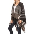 thumbnail image 6 of Sakkas Avi Women's Reversible Open Front Poncho Cardigan Ruana Cape Shawl W/Fringe - Stripe White - One Size Regular, 6 of 7