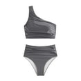 thumbnail image 6 of RUTAYY Swimwear Women Solid Color Pleated Bikini Set Belly Cinching 2PCS Swimsuit Shoulder Split Swimsuit Seaside Beachwear, 6 of 6