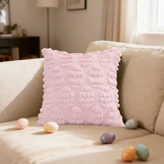 Uuiauoio Easter Egg Faux Wool Throw Pillow Covers 18x18 Inches Soft Fuzzy Velvet Spring Pillow Covers Embroidered Holiday Pillowcases for Bedroom Decor