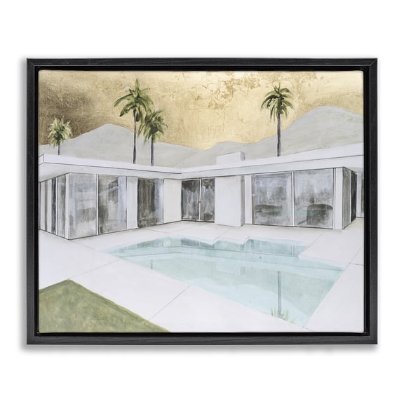 Stupell Industries Modern Chic Pool View Landscape & Nature Painting Black Floater Framed Canvas Art Print Wall Art, 21 x 17