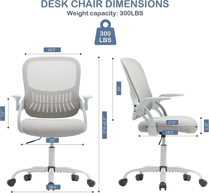 Ergonomic High-Back Mesh Office Chair - Breathable Waist and Back Support Computer Chair with Adjustable Armrests, Height Adjustment, and 360° Swivel Base(Gray)