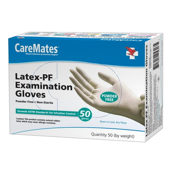 CareMates Latex-PF Examination Disposable Medical Grade Glove Medium 50 Ct, Pack of 5