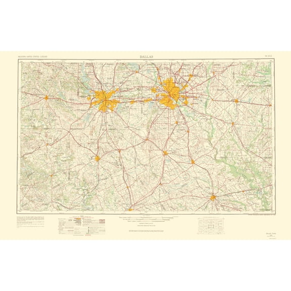 Topographical Map - Dallas Texas Quad - USGS 1963 - Vintage Wall Art