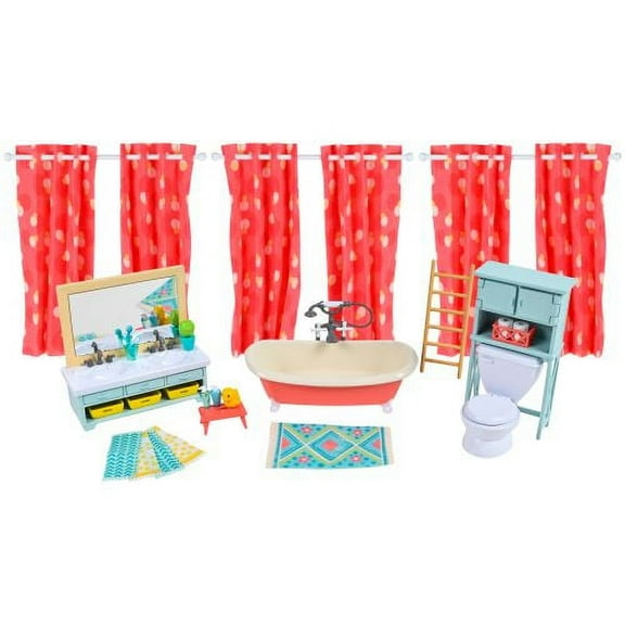 Honey Bee Acres Bubbly Bee Bathroom Décor – 30 Piece Dollhouse Furniture & Accessories – Miniature Playset with Tub, Toilet, Sink & More - Kids 3 