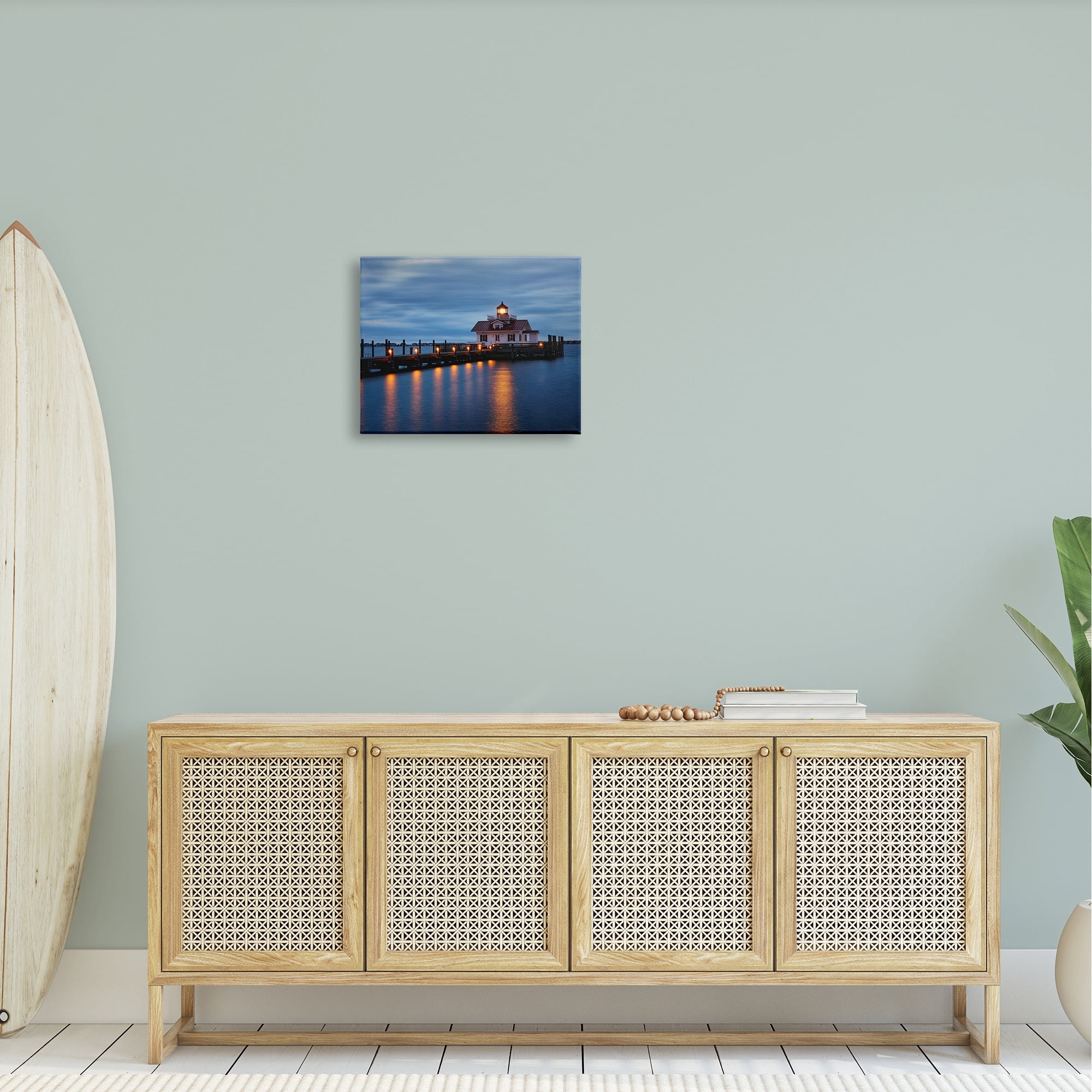 Stupell Calm Nighttime Bridge Coastal Lights Landscape Photography Gallery Wrapped Canvas Print Wall Art
