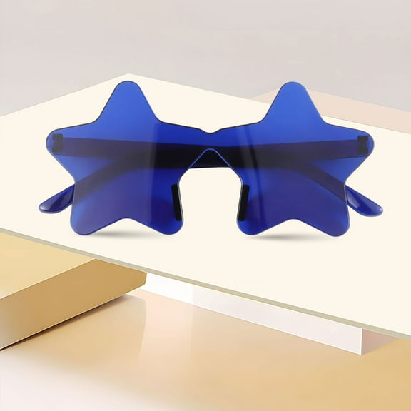 Star Shape Rimless Sunglasses Transparent Candy Color Sunglasses Party Favor star glasses for Adult Kids Women(Dark Blue)