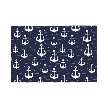 

Placemats Set of 4 cute white anchor sea navyblue Heat Resistant Non - Slip Place mats Waterproof table mat for Kitchen Dining-4片装