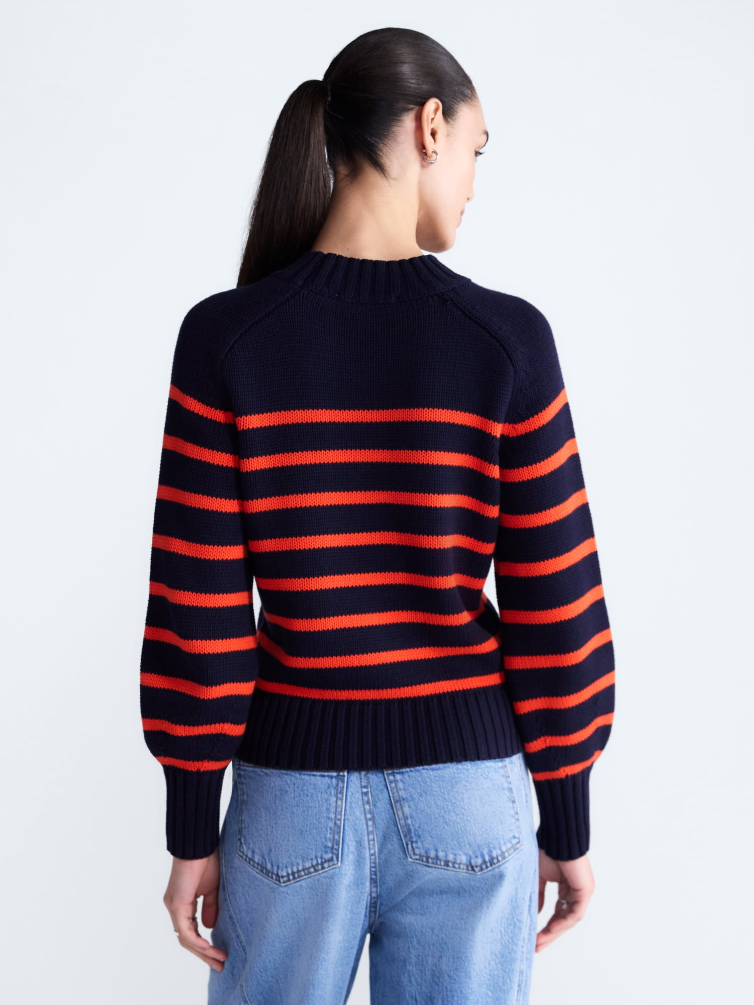 Free Assembly Women's Cropped Mock Neck Cotton Sweater, Midweight, Sizes XS-XXL