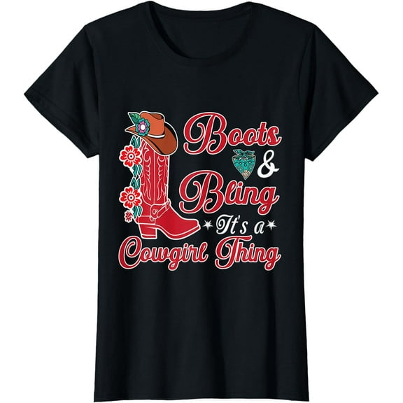 Cowgirl Boots Bling Southern Western Country Girl Music T-Shirt Black 2X-Large