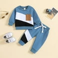 thumbnail image 2 of Boys Sweatshirts Boys' Fall Winter Color Block Long Sleeve Pullover Tops Joggers Pants Outfit Set Boys Hoodies Blue 2 Years-3 Years, 2 of 5