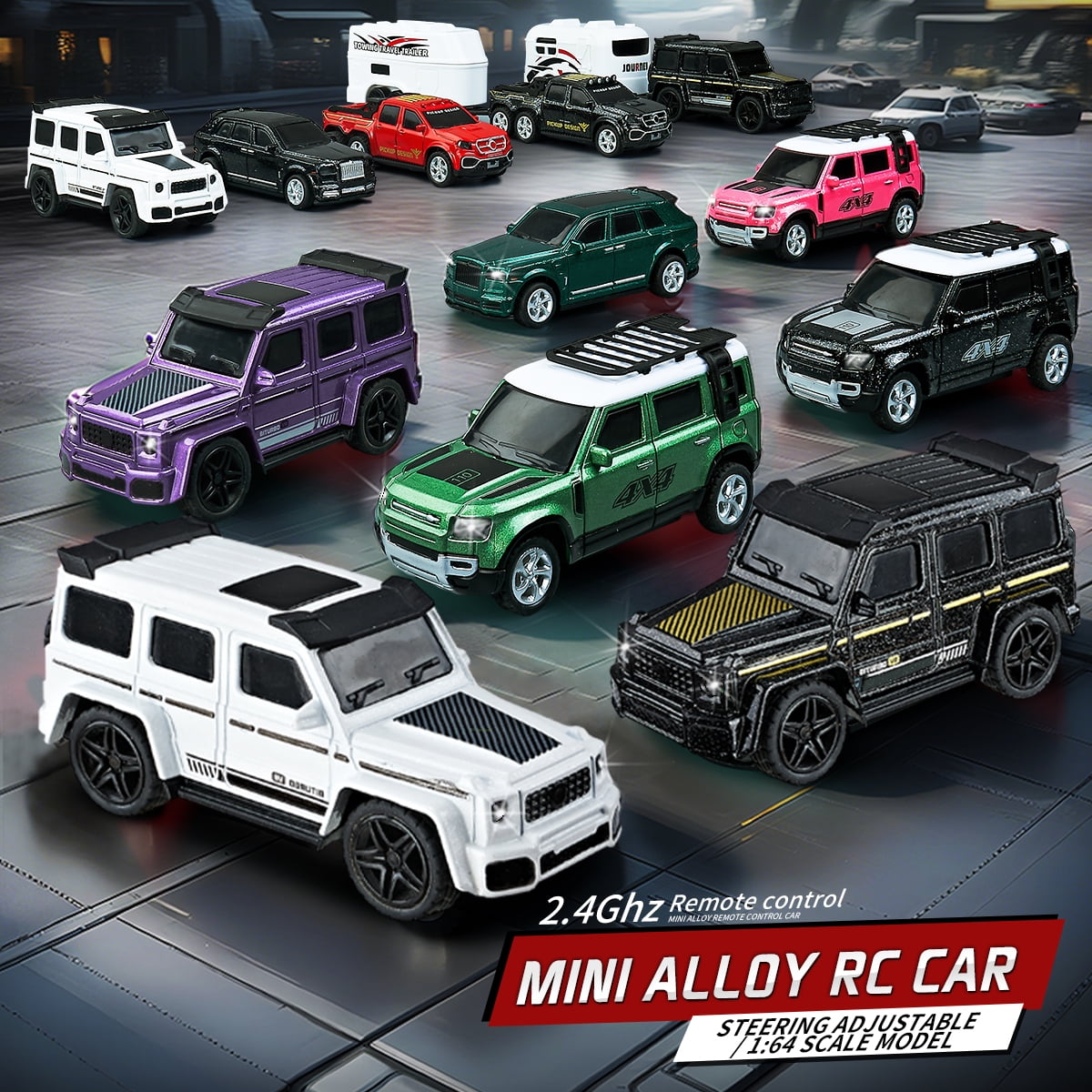 1: 64 mini large G remote control car, 2.4GHz dual frequency control, alloy body, adjustable speed and steering