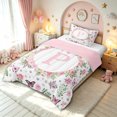 thumbnail image 2 of meiyoeat Pink Floral Butterfly Letter P Twin Comforter Sets for Girls, Cute Monogram Bedding Set, Pink Reversible, 2 Pieces, 1 Comforter and 1 Pillowcase, 2 of 6