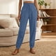 thumbnail image 5 of TaTaai Women's High Waist Linen Tapered Pants Loose Fit Full Length Casual Trousers with Elastic Drawstring Waistband Side Pockets and Cuffed Ankle Solid Color Gift, 5 of 6