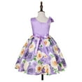 thumbnail image 3 of Gvdentm Easter Dresses for Toddler Girls Shoulder Straps Floral Pattern Bowknot Chiffon Sleeveless Matching Outfits Purple,4-5 Years, 3 of 5