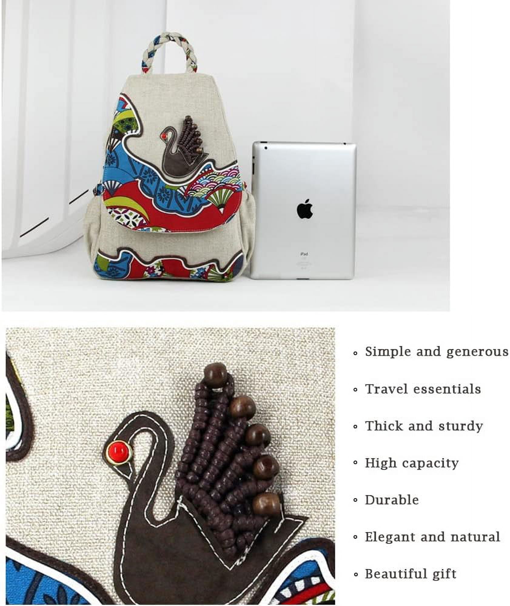 Womens Hippie Cotton Hemp Cloth Backpack Boho Vintage 