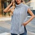 thumbnail image 7 of Qetyuw Turtleneck Sweater for Women Oversized Cable Knit Sleeveless Pullover Jumpers Chunky Casual Split Hem Sweaters, 7 of 7
