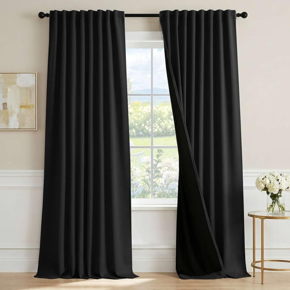 H.VERSAILTEX Blackout Curtains 84 Inch, 2 Panels Thermal Insulated Pinch Pleated Curtains with Hooks for Bedroom Living Room, 52" x 84", Black