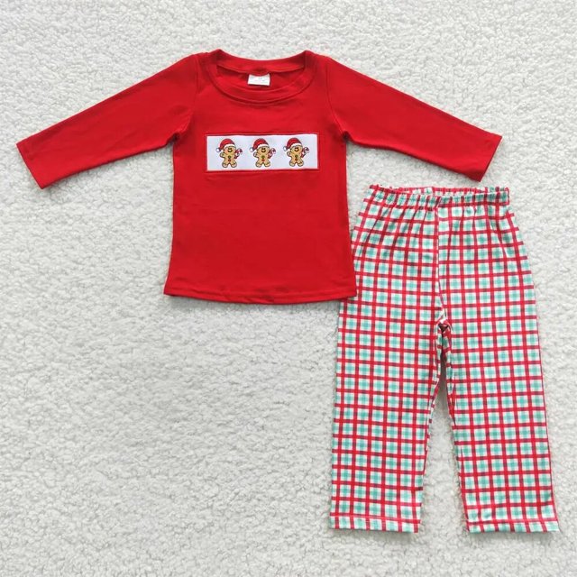 Venta al por mayor, conjunto de luces navideñas para niña, conjunto bordado para niños, pantalones a rayas de manga larga rosa, ropa de dormir, pijamas para niños pequeños