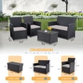 thumbnail image 3 of 4 Pieces Patio Furniture Set, Indoor/Outdoor Rattan Sectional Sofa Conversation Bistro Set for Garden Balcony Backyard Porch Lawn, Black Rattan/Grey Cushion, 3 of 7