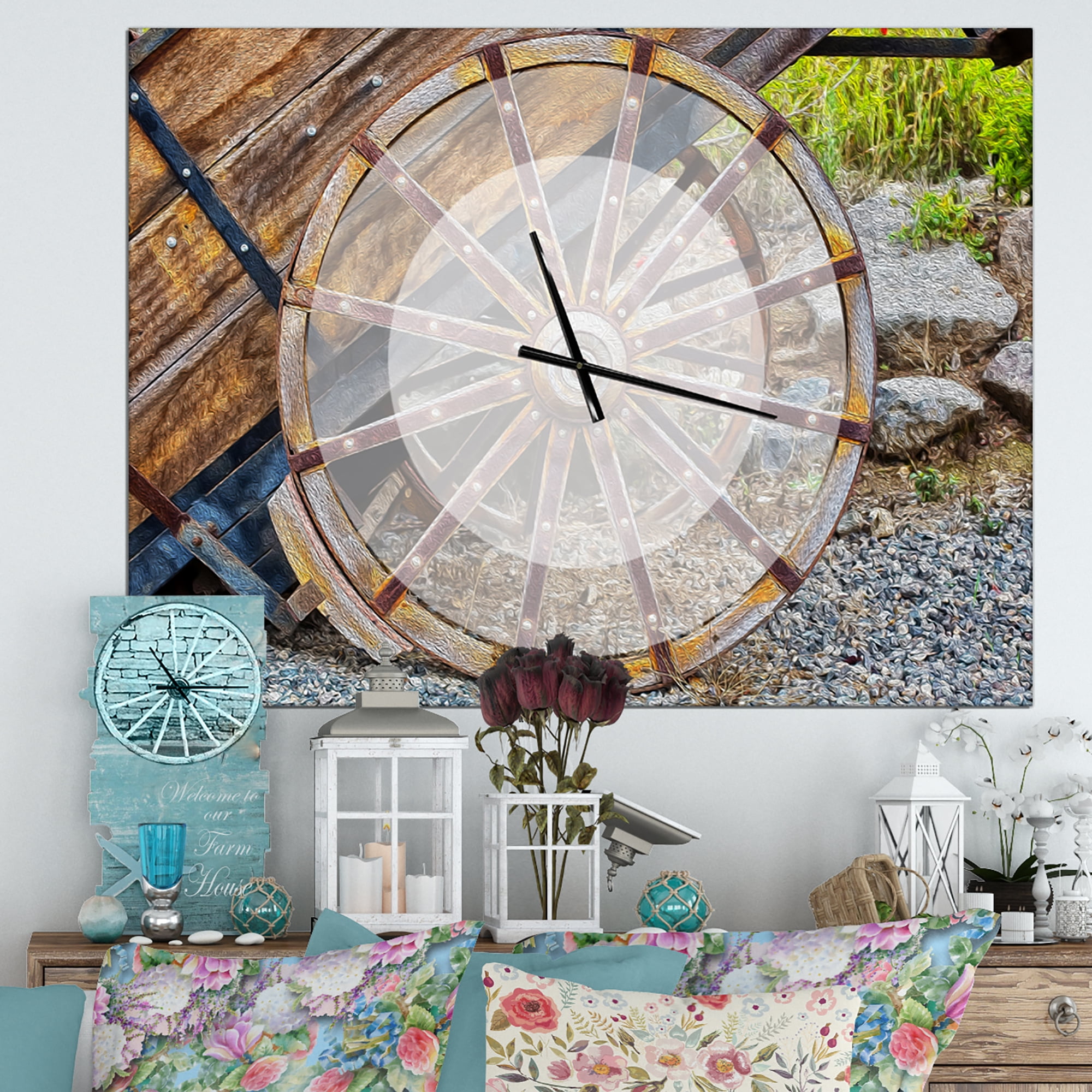 Designart 'Antique Cottage Wood Cart Wheel' Rustic Wall Clock