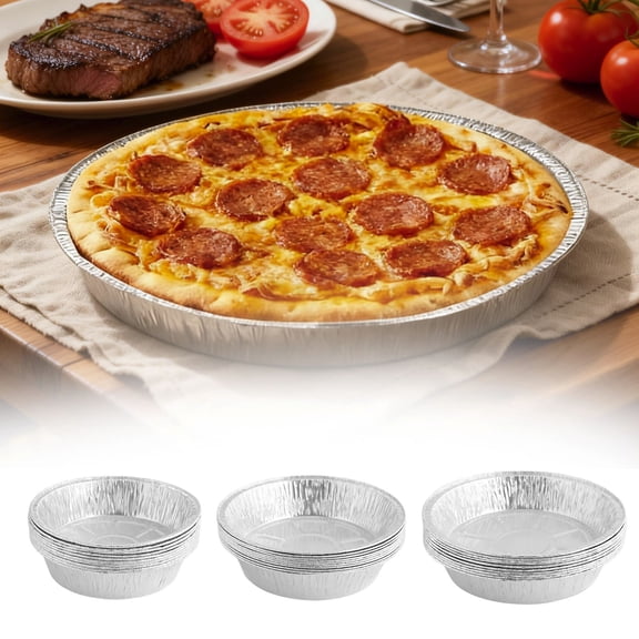 GeBuSn 10PCS Disposable Pizza Pans Round Aluminum Trays Freezer Oven Serving Trays For Vegetable Fruit Baking Chocolate Chip Cake (14.5cm)