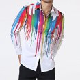 thumbnail image 3 of Camisas De Vestir Para Hombre 5xl Camisas superiores de primavera para hombres, parte superior con estampado de tinta de salpicaduras, camisas informales de manga larga con botones formales (White, M), 3 of 6