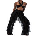 thumbnail image 3 of Women High Waist Trim Tulle Mesh Wide Leg Trousers Y2K Casual Solid Chiffon Multi Layer Ruffle Yarn Pants, 3 of 4