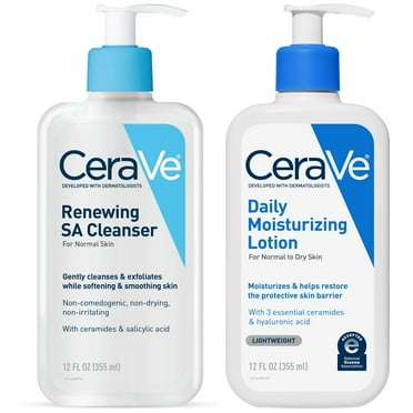 CeraVe Renewing SA Cleanser   Daily Moisturizing Lotion Bundle, 12 oz