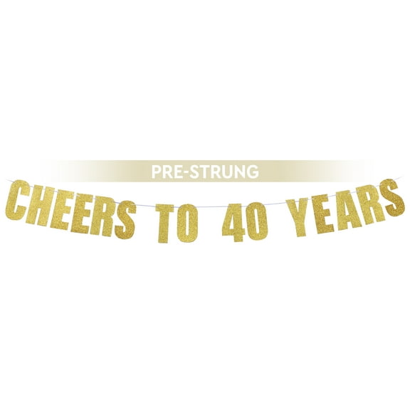 Prazoli Pre-Strung 40th Birthday Banner Cheers to 40 Years Birthday Decorations, Happy 40th Birthday Backdrop, Gold Glitter