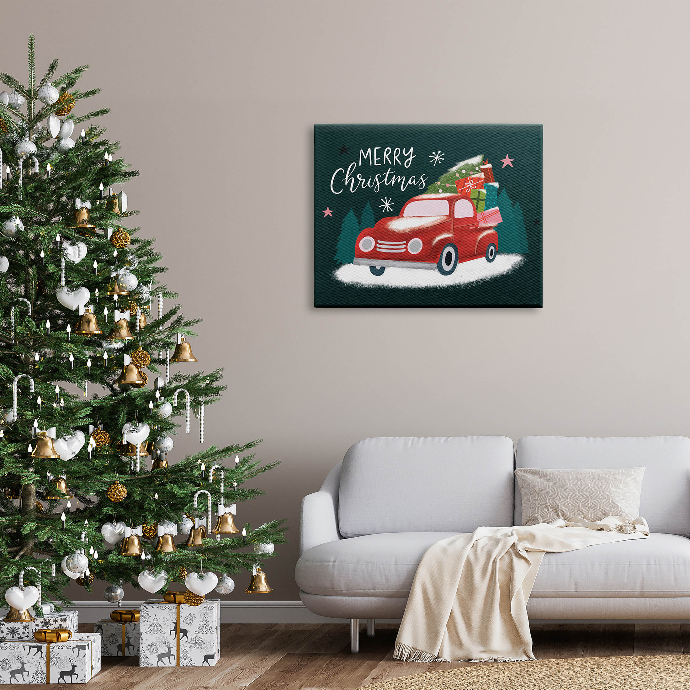 Merry Christmas Gifts Truckload Holiday Graphic Art Gallery Wrapped Canvas Print Wall Art