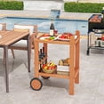 thumbnail image 2 of Gymax Wood Bar Cart 2 Tier Bar Trolley w/ Large Rubber Wheels & Wine Bottle Rack, 2 of 10