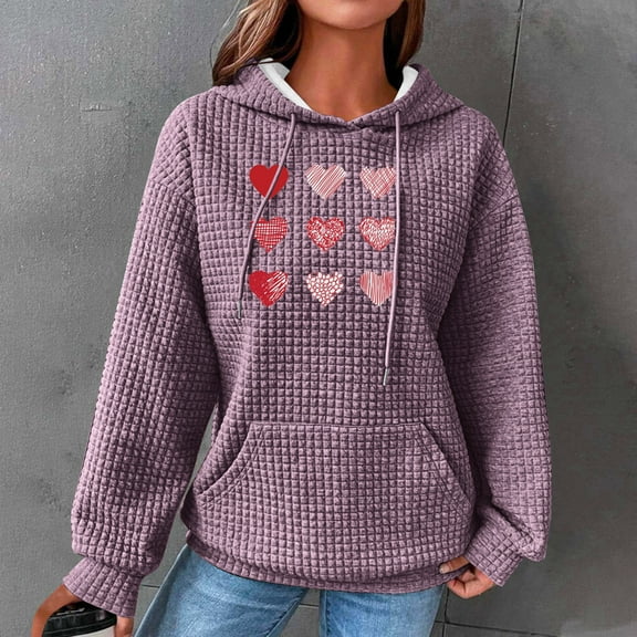 up to 60% off Gifts Under $5 Hoodies for Women Winter Womens Plus Size Hooded Sweatshirt Casual Loose Pocket Soft Knitted Pullover Hoodies Tops Fashion Heart Graphics Sweatshirt Sweater
