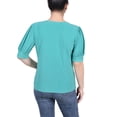 thumbnail image 3 of NY Collection Women's Petite Short Sleeve Balloon Sleeve Top with Hardware, 3 of 4