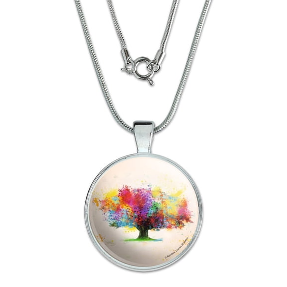 Color Bursting Rainbow Tree 1" Pendant with Sterling Silver Plated Chain