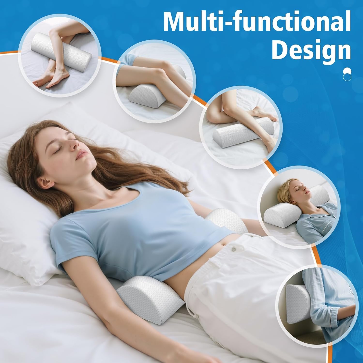 Knee Pillow for Side Sleepers,Half Moon Memory Foam Bolster Pillow for Legs, Ergonomic Design Knee Wedge Elevation Pillow for Side & Back Sleeping,Under Knee Support,Foot,Ankle,Lumbar,White