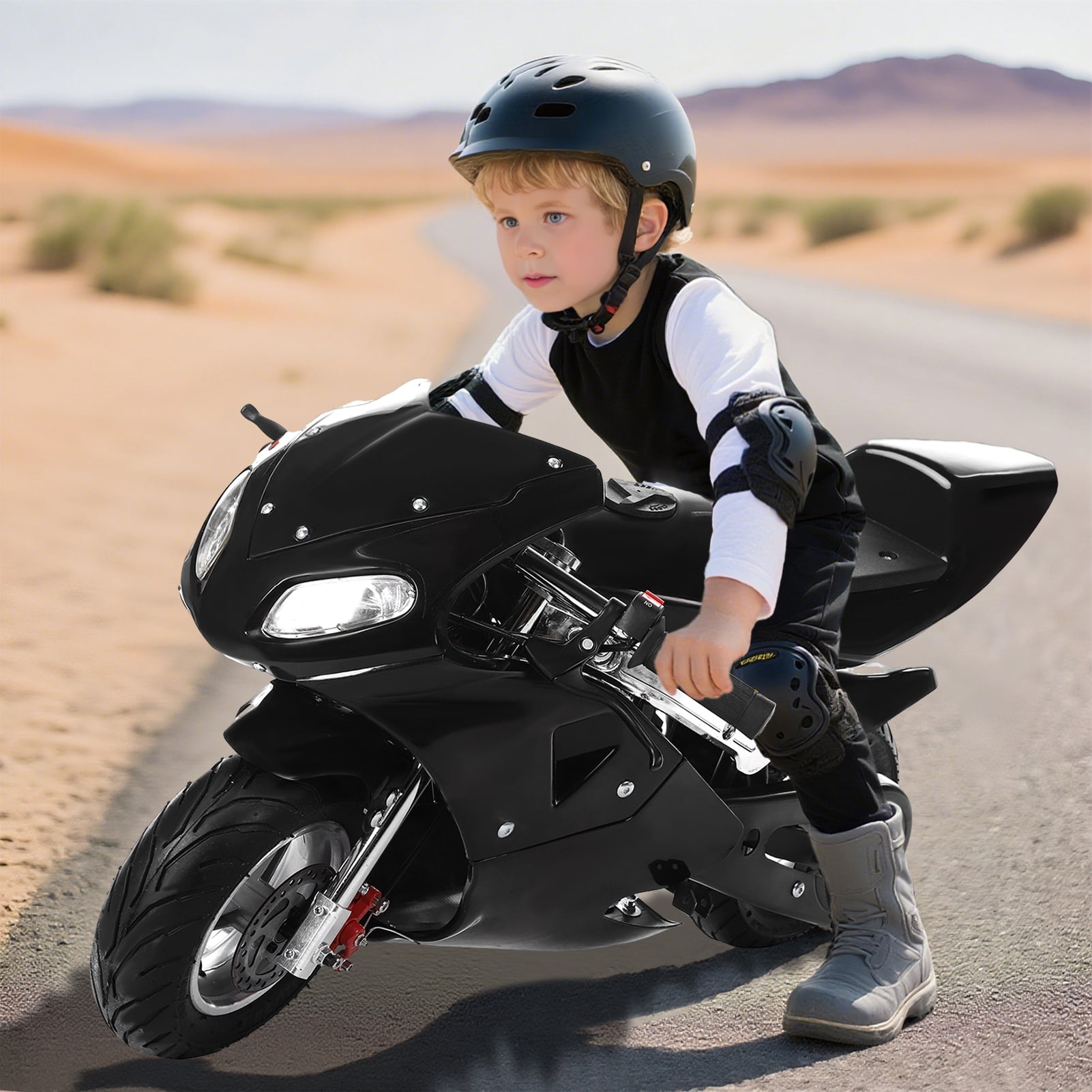 Bremoi 49cc 2 Stroke Pocket Bike,Gas Pocket Motorbike With Strong Dual Brake,Racing Max Speed 20Mph,Dual Headlights Mini Motorcycle For Kids 6-12 Years ,Black