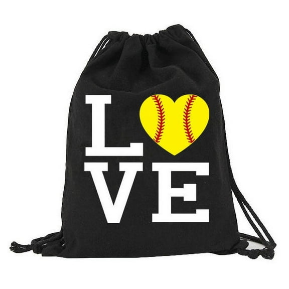 Softball Cinch Sack Canvas Softball Love Canvas Drawstring Black Canvas Sack Backpack Bag Softball Player Gift