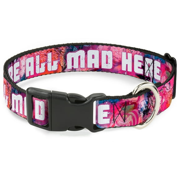 Disney Pet Collar, Dog Collar Plastic Buckle, Transparent Cheshire Cat Poses Were All Mad Here, 13 to 17 Inches 1.5 Inch Wide