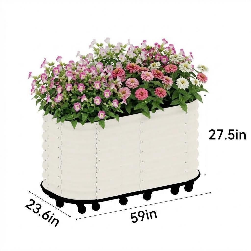 MAROUTE Galvanized Steel Raised Garden Bed – Self-Watering, with Wheels, White, 59"x23.6"x27.6"