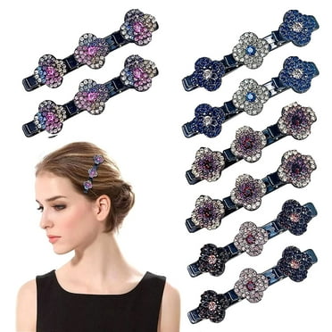 Hair Clips Accessories for Women Girls - 8-Pack Sparkling Crystal Stone Braided Hair Clips, Four-Leaf Clover Chopped Hairpin Duckbill Clip with 3 Small Clips