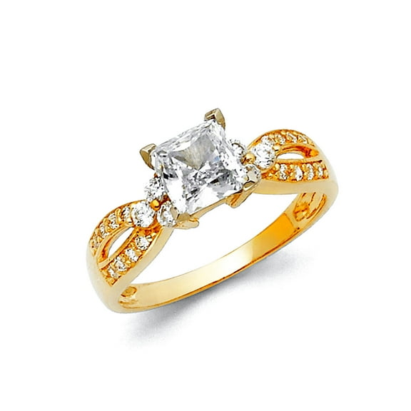 14k Yellow Gold Cubic Zirconia Princess-cut Engagement Ring Size 7 Engagement Ring for Women