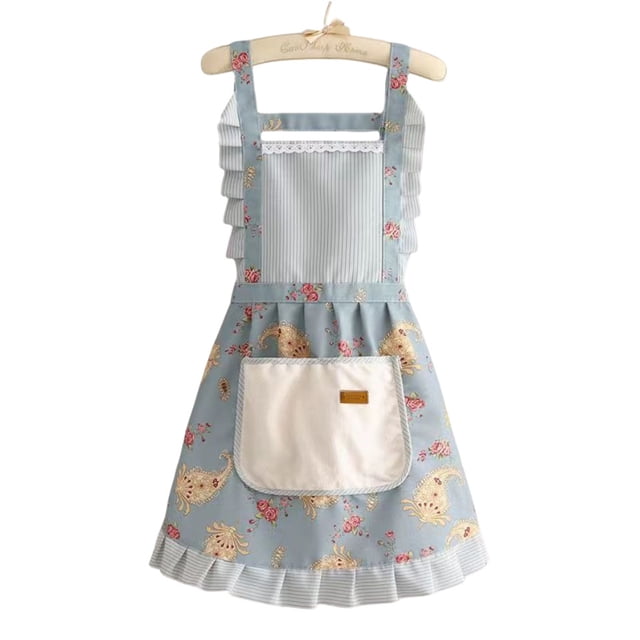 Delantal estilo princesa con bolsillo que se puede limpiar y ribete con volantes