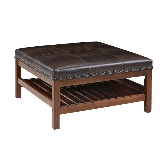 Designs4Comfort Silverton Coffee Table Ottoman w/Shelf in Brown Faux Leather