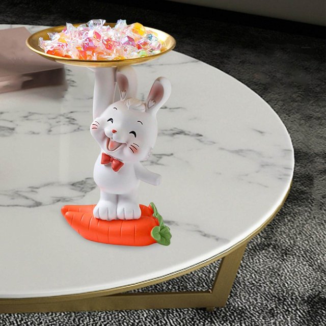 pitrice Resin Rabbit Storage Tray Statue Sculpture for Entrance Decor Standing