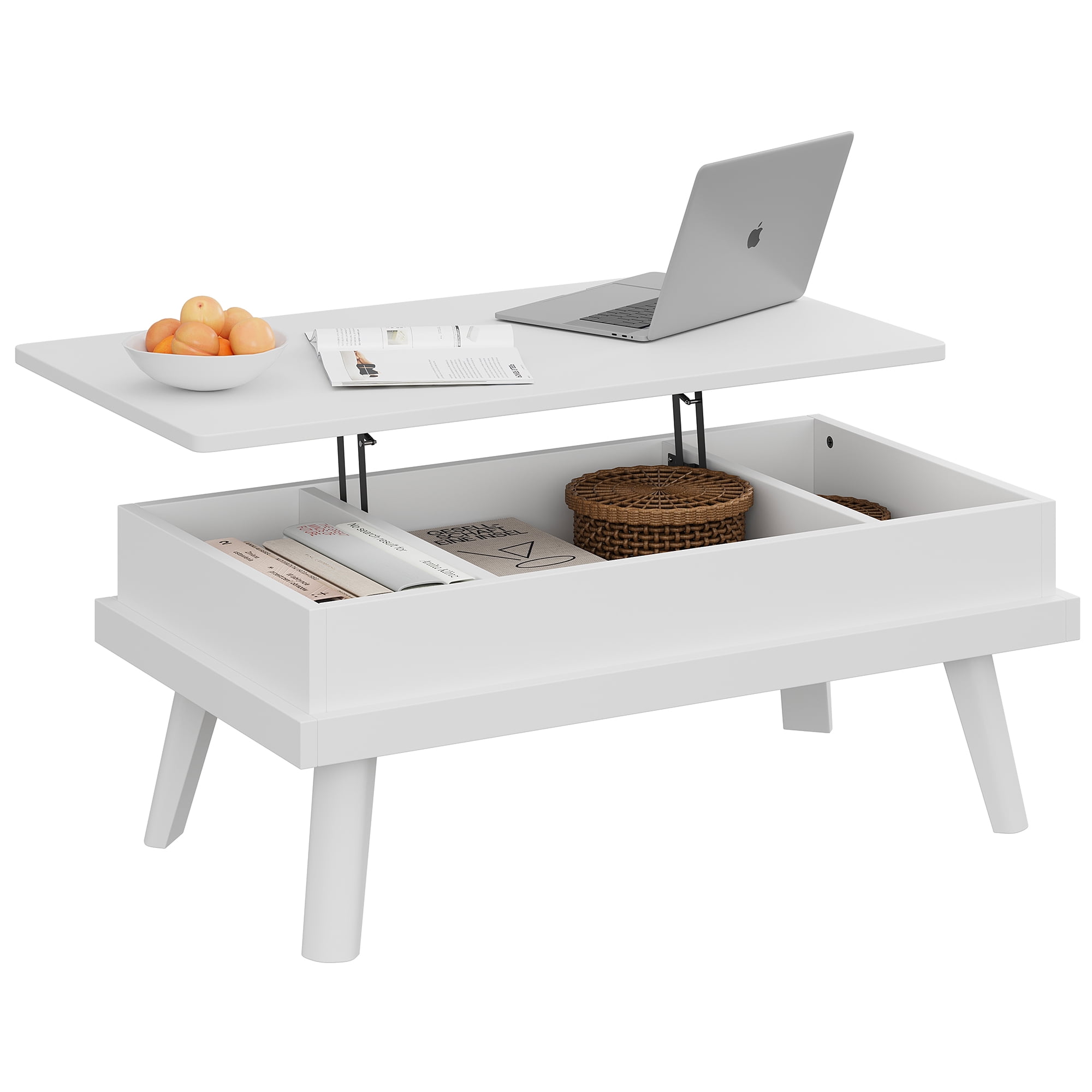 Walsunny Lift Top Coffee Tables Wooden with Storage 39.4" Farmhouse Rustic Wood Coffee Table for Living Room Reception Room Apartment Office White