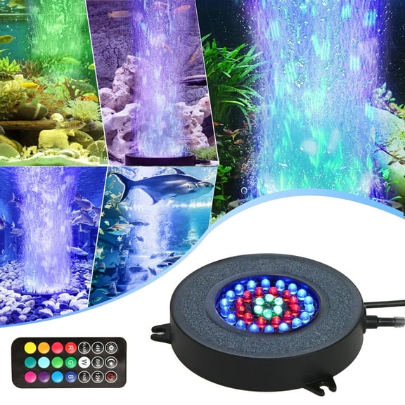Aquarium Light with Timer for Fish Tank,LED Fish Tank Bubbler Stone Disk Light, Aquarium Oxygenation Kit, Submersible Fish Tank Decorations Accessories for Fish Tank Decoration, Turtle Fish Tank Deco