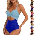 thumbnail image 3 of Ecqkame Women's One Piece Tankini Swimsuits Tummy Control Hollowed Out Bathing Suit Wrap Lightweight Casual Vacation Swimwear Hot Pink S, 3 of 3