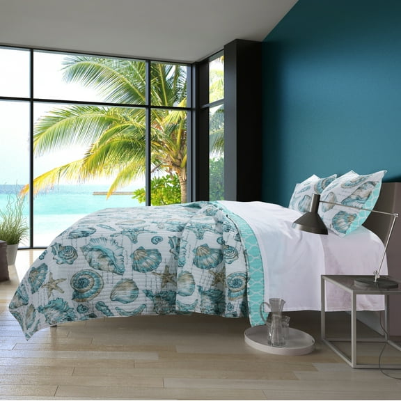 Barefoot Bungalow Oversized 100% Microfiber Polyester Cruz Reversible Quilt And Pillow Sham Set - Twin 68x88", Multi