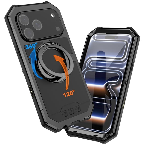 Rugged Case for iPhone 17 Pro Max, Full Body Drop Protection Heavy Duty Shockproof Protective Cover with Built-in Screen Protector,Black