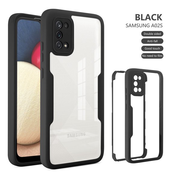 Samsung Galaxy A02S Case with Front Soft Screen Protector, Dual Layer Hybrid Clear Shockproof Protective Cover Case  Samsung Galaxy A02S, Black